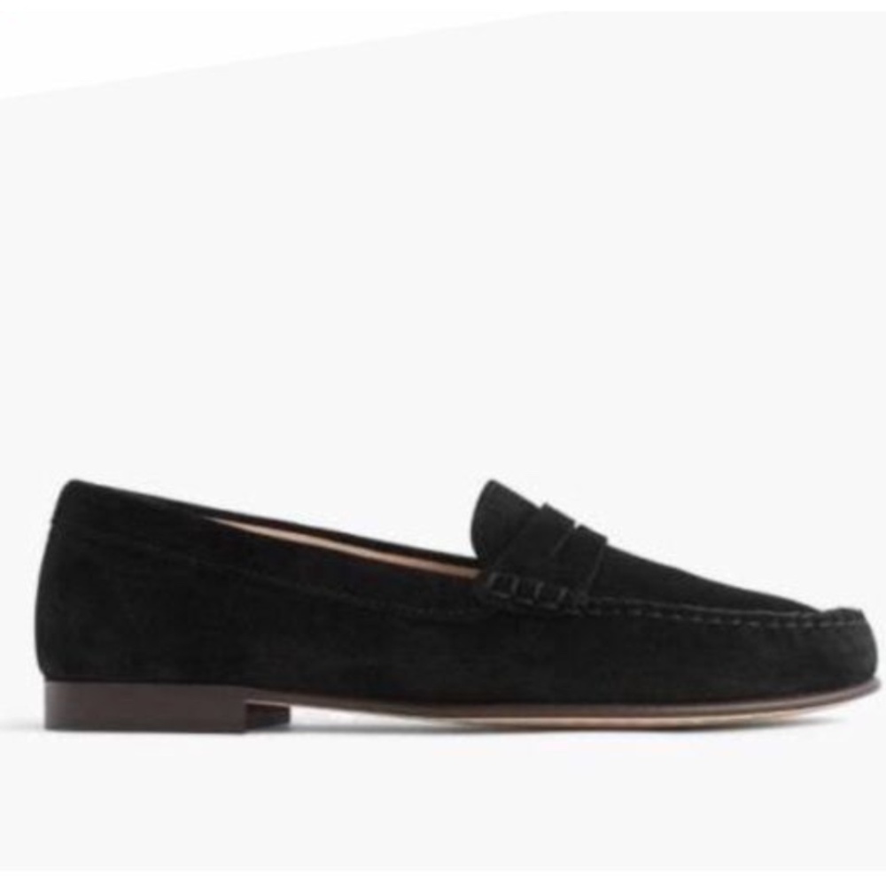 J CREW JAMES BLACK SUEDE PENNY LOAFERS MADE IN ITALY # GO887 SIZE 6 EUC